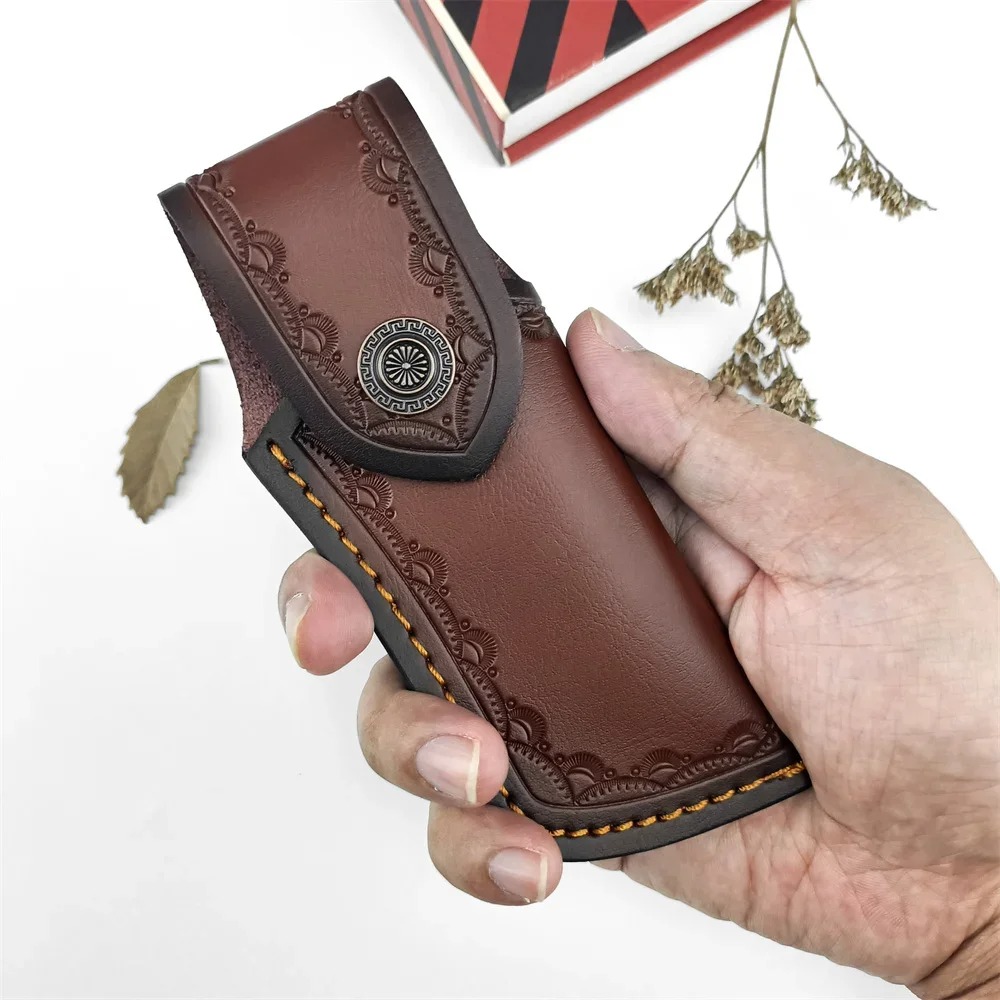 Brown Embossed Leather Knife S - đánh giá và giá Edc Carry Belt Leather